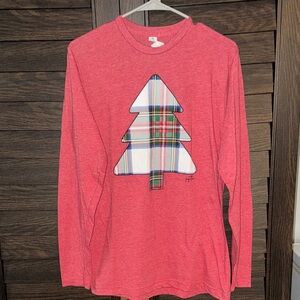 Tultex Red Long Sleeve Tee with Plaid Tree Design